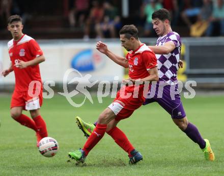 Fussball KFV Cup. KAC 1909 gegen SK Austria Klagenfurt. Manuel Wallner,  (KAC), Patrick Krammer (Austria Klagenfurt). Klagenfurt, am 26.7.2016.
Foto: Kuess
---
pressefotos, pressefotografie, kuess, qs, qspictures, sport, bild, bilder, bilddatenbank