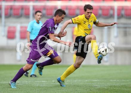 Fussball Regionalliga. SK Austria Klagenfurt gegen Allerheiligen. Ambrozije Soldo,  (Klagenfurt), Christoph Koinegg (Allerheiligen). Klagenfurt, am 29.7.2016.
Foto: Kuess
---
pressefotos, pressefotografie, kuess, qs, qspictures, sport, bild, bilder, bilddatenbank