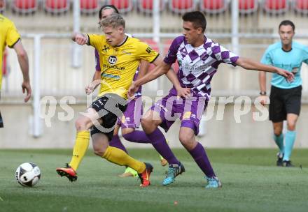 Fussball Regionalliga. SK Austria Klagenfurt gegen Allerheiligen. Ambrozije Soldo, (Klagenfurt),  Kevin Maritschnegg (Allerheiligen). Klagenfurt, am 29.7.2016.
Foto: Kuess
---
pressefotos, pressefotografie, kuess, qs, qspictures, sport, bild, bilder, bilddatenbank