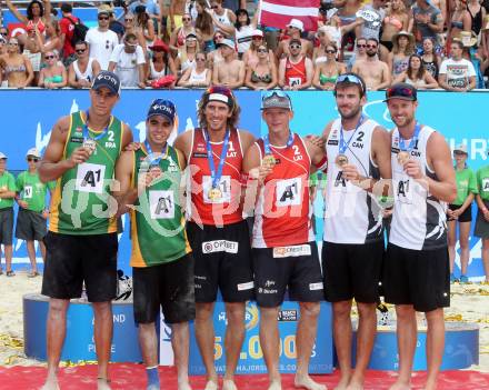 Beachvolleyball. Beach Volleyball Major Series. Gustavo CARVALHAES, Saymon BARBOSA SANTOS (BRA),  Aleksandrs SAMOILOVS, Janis SMEDINS (LAT),  Chaim SCHALK, Ben SAXTON (CAN). Klagenfurt, 31.7.2016.
Foto: Kuess

---
pressefotos, pressefotografie, kuess, qs, qspictures, sport, bild, bilder, bilddatenbank