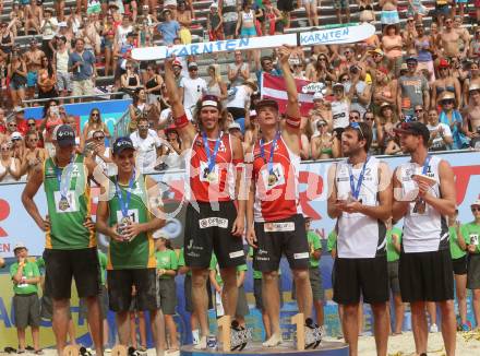 Beachvolleyball. Beach Volleyball Major Series. Gustavo CARVALHAES, Saymon BARBOSA SANTOS (BRA),  Aleksandrs SAMOILOVS, Janis SMEDINS (LAT),  Chaim SCHALK, Ben SAXTON (CAN). Klagenfurt, 31.7.2016.
Foto: Kuess
---
pressefotos, pressefotografie, kuess, qs, qspictures, sport, bild, bilder, bilddatenbank