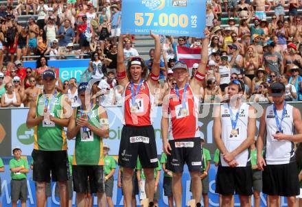 Beachvolleyball. Beach Volleyball Major Series. Gustavo CARVALHAES, Saymon BARBOSA SANTOS (BRA),  Aleksandrs SAMOILOVS, Janis SMEDINS (LAT),  Chaim SCHALK, Ben SAXTON (CAN). Klagenfurt, 31.7.2016.
Foto: Kuess
---
pressefotos, pressefotografie, kuess, qs, qspictures, sport, bild, bilder, bilddatenbank