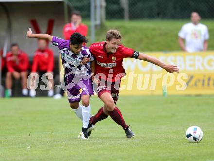 Fussball. Regionalliga. ATSV Wolfsberg gegen SK Austria Klagenfurt. Florian Rabensteiner (Wolfsberg),  Burak Yilmaz (Klagenfurt). Wolfsberg, 5.8.2016.
Foto: Kuess
---
pressefotos, pressefotografie, kuess, qs, qspictures, sport, bild, bilder, bilddatenbank