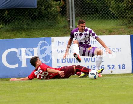 Fussball. Regionalliga. ATSV Wolfsberg gegen SK Austria Klagenfurt. Robert Vijatovic (Wolfsberg),  Bernhard Fucik (Klagenfurt). Wolfsberg, 5.8.2016.
Foto: Kuess
---
pressefotos, pressefotografie, kuess, qs, qspictures, sport, bild, bilder, bilddatenbank