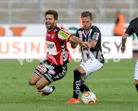 Fussball tipico Bundesliga. RZ Pellets WAC gegen SV Guntamatic Ried.  Daniel Offenbacher,  (WAC), Dieter Elsneg (Ried). Lavanttal Arena Wolfsberg, am 6.8.2016.
Foto: Kuess
---
pressefotos, pressefotografie, kuess, qs, qspictures, sport, bild, bilder, bilddatenbank