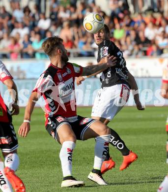 Fussball tipico Bundesliga. RZ Pellets WAC gegen SV Guntamatic Ried.  Daniel Offenbacher,  (WAC), Peter Zulj (Ried). Lavanttal Arena Wolfsberg, am 6.8.2016.
Foto: Kuess
---
pressefotos, pressefotografie, kuess, qs, qspictures, sport, bild, bilder, bilddatenbank