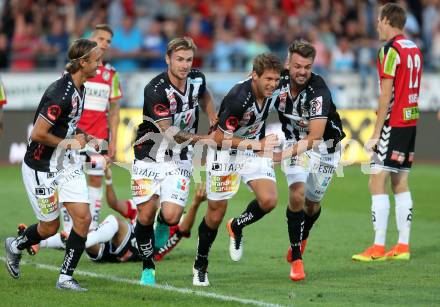 Fussball tipico Bundesliga. RZ Pellets WAC gegen SV Guntamatic Ried.  Torjubel Boris Huettenbrenner, Michael Sollbauer, Philipp Prosenik, Philip Hellquist (WAC). Lavanttal Arena Wolfsberg, am 6.8.2016.
Foto: Kuess
---
pressefotos, pressefotografie, kuess, qs, qspictures, sport, bild, bilder, bilddatenbank