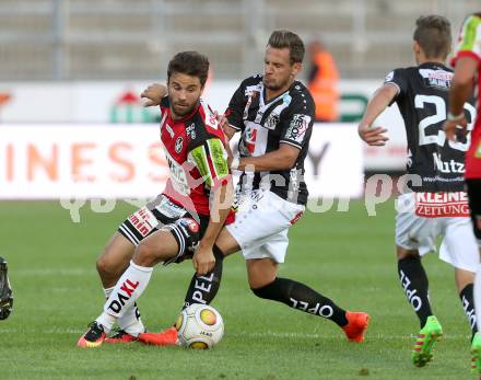 Fussball tipico Bundesliga. RZ Pellets WAC gegen SV Guntamatic Ried.  Daniel Offenbacher,  (WAC), Dieter Elsneg (Ried). Lavanttal Arena Wolfsberg, am 6.8.2016.
Foto: Kuess
---
pressefotos, pressefotografie, kuess, qs, qspictures, sport, bild, bilder, bilddatenbank