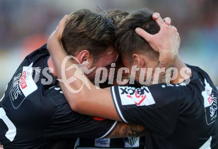 Fussball tipico Bundesliga. RZ Pellets WAC gegen SV Guntamatic Ried.  Torjubel Boris Huettenbrenner, Michael Sollbauer, Philipp Prosenik (WAC). Lavanttal Arena Wolfsberg, am 6.8.2016.
Foto: Kuess
---
pressefotos, pressefotografie, kuess, qs, qspictures, sport, bild, bilder, bilddatenbank