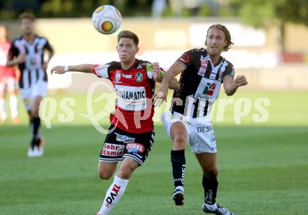 Fussball tipico Bundesliga. RZ Pellets WAC gegen SV Guntamatic Ried.  Philip Hellquist,  (WAC), Michael Brandner (Ried). Lavanttal Arena Wolfsberg, am 6.8.2016.
Foto: Kuess
---
pressefotos, pressefotografie, kuess, qs, qspictures, sport, bild, bilder, bilddatenbank