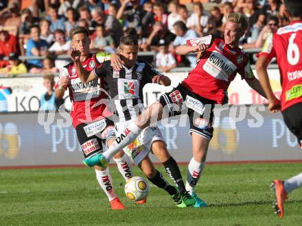 Fussball tipico Bundesliga. RZ Pellets WAC gegen SV Guntamatic Ried.  Gerald Nutz, (WAC), Michael Brandner, Thomas Reifeltshammer  (Ried). Lavanttal Arena Wolfsberg, am 6.8.2016.
Foto: Kuess
---
pressefotos, pressefotografie, kuess, qs, qspictures, sport, bild, bilder, bilddatenbank