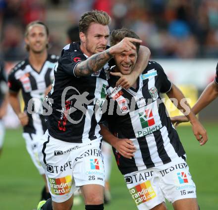 Fussball tipico Bundesliga. RZ Pellets WAC gegen SV Guntamatic Ried.  Torjubel Boris Huettenbrenner, Michael Sollbauer,  (WAC). Lavanttal Arena Wolfsberg, am 6.8.2016.
Foto: Kuess
---
pressefotos, pressefotografie, kuess, qs, qspictures, sport, bild, bilder, bilddatenbank