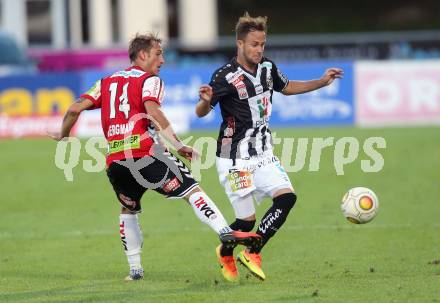 Fussball tipico Bundesliga. RZ Pellets WAC gegen SV Guntamatic Ried.  Christian Klem,  (WAC), Thomas Bergmann (Ried). Lavanttal Arena Wolfsberg, am 6.8.2016.
Foto: Kuess
---
pressefotos, pressefotografie, kuess, qs, qspictures, sport, bild, bilder, bilddatenbank