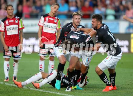 Fussball tipico Bundesliga. RZ Pellets WAC gegen SV Guntamatic Ried.  Torjubel Boris Huettenbrenner, Michael Sollbauer, Philipp Prosenik (WAC). Lavanttal Arena Wolfsberg, am 6.8.2016.
Foto: Kuess
---
pressefotos, pressefotografie, kuess, qs, qspictures, sport, bild, bilder, bilddatenbank