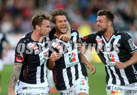 Fussball tipico Bundesliga. RZ Pellets WAC gegen SV Guntamatic Ried.  Torjubel Boris Huettenbrenner, Michael Sollbauer, Philipp Prosenik (WAC). Lavanttal Arena Wolfsberg, am 6.8.2016.
Foto: Kuess
---
pressefotos, pressefotografie, kuess, qs, qspictures, sport, bild, bilder, bilddatenbank