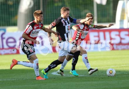 Fussball tipico Bundesliga. RZ Pellets WAC gegen SV Guntamatic Ried.  Michael Sollbauer, (WAC), Michael Brander, Peter Zulj  (Ried). Lavanttal Arena Wolfsberg, am 6.8.2016.
Foto: Kuess
---
pressefotos, pressefotografie, kuess, qs, qspictures, sport, bild, bilder, bilddatenbank