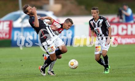 Fussball tipico Bundesliga. RZ Pellets WAC gegen SV Guntamatic Ried.  Boris Huettenbrenner, Gerald Nutz,  (WAC), Florian Hart (Ried). Lavanttal Arena Wolfsberg, am 6.8.2016.
Foto: Kuess
---
pressefotos, pressefotografie, kuess, qs, qspictures, sport, bild, bilder, bilddatenbank