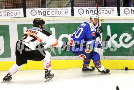 EBEL. Eishockey Bundesliga. Testspiel. VSV gegen Graz 99ers. Michael Grabner (VSV), Stephan Werner (Graz). Villach, am 19.8.2016.
Foto: Kuess
---
pressefotos, pressefotografie, kuess, qs, qspictures, sport, bild, bilder, bilddatenbank