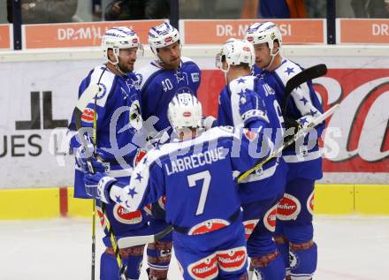 EBEL. Eishockey Bundesliga. Testspiel. VSV gegen Graz 99ers. Torjubel Michael Grabner, Benjamin Petrik, Michael Raffl, Mikko Jokela, Samuel Labrecque (VSV). Villach, am 19.8.2016.
Foto: Kuess
---
pressefotos, pressefotografie, kuess, qs, qspictures, sport, bild, bilder, bilddatenbank