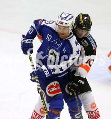 EBEL. Eishockey Bundesliga. Testspiel. VSV gegen Graz 99ers. Brock McBride(VSV), Rupert Strohmeier (Graz). Villach, am 19.8.2016.
Foto: Kuess
---
pressefotos, pressefotografie, kuess, qs, qspictures, sport, bild, bilder, bilddatenbank