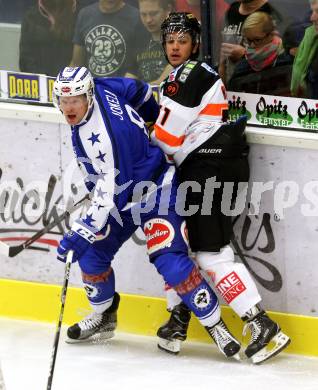 EBEL. Eishockey Bundesliga. Testspiel. VSV gegen Graz 99ers. Mikko Jokela(VSV), Daniel Weger (Graz). Villach, am 19.8.2016.
Foto: Kuess
---
pressefotos, pressefotografie, kuess, qs, qspictures, sport, bild, bilder, bilddatenbank