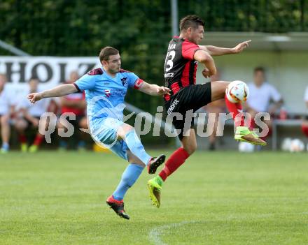 Fussball. Unterliga Ost. Sirnitz gegen Woelfnitz. Marco Hehl (Sirnitz), Guenther Zussner (Woelfnitz). Sirnitz, 30.7.2016.
Foto: Kuess
---
pressefotos, pressefotografie, kuess, qs, qspictures, sport, bild, bilder, bilddatenbank