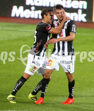 Fussball tipico Bundesliga. RZ Pellets WAC gegen SK Rapid Wien. Torjubel Philipp Prosenik,  Peter Tschernegg (WAC). Lavanttal Arena Wolfsberg, am 21.8.2016.
Foto: Kuess
---
pressefotos, pressefotografie, kuess, qs, qspictures, sport, bild, bilder, bilddatenbank