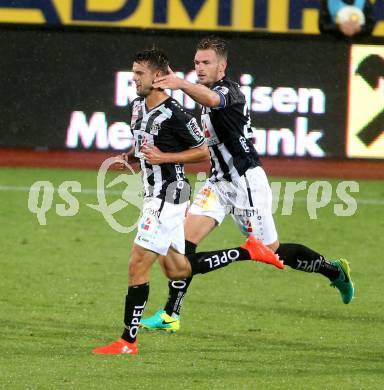 Fussball tipico Bundesliga. RZ Pellets WAC gegen SK Rapid Wien. Torjubel Philipp Prosenik, Michael Sollbauer  (WAC). Lavanttal Arena Wolfsberg, am 21.8.2016.
Foto: Kuess
---
pressefotos, pressefotografie, kuess, qs, qspictures, sport, bild, bilder, bilddatenbank