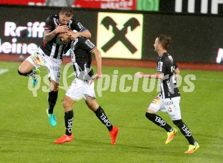 Fussball tipico Bundesliga. RZ Pellets WAC gegen SK Rapid Wien. Torjubel Philipp Prosenik,  Michael Sollbauer, Christian Klem  (WAC). Lavanttal Arena Wolfsberg, am 21.8.2016.
Foto: Kuess
---
pressefotos, pressefotografie, kuess, qs, qspictures, sport, bild, bilder, bilddatenbank