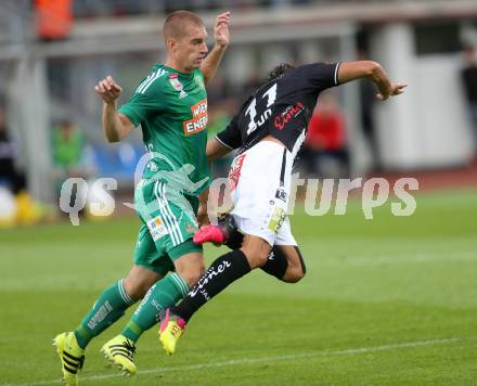 Fussball tipico Bundesliga. RZ Pellets WAC gegen SK Rapid Wien. Ynclan Pajares Jacobo Maria,  (WAC), Srdjan Grahovac (Rapid). Lavanttal Arena Wolfsberg, am 21.8.2016.
Foto: Kuess
---
pressefotos, pressefotografie, kuess, qs, qspictures, sport, bild, bilder, bilddatenbank