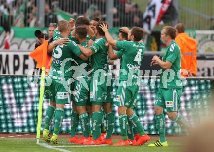 Fussball tipico Bundesliga. RZ Pellets WAC gegen SK Rapid Wien. Torjubel Christoph Schoesswendter, (Rapid). Lavanttal Arena Wolfsberg, am 21.8.2016.
Foto: Kuess
---
pressefotos, pressefotografie, kuess, qs, qspictures, sport, bild, bilder, bilddatenbank