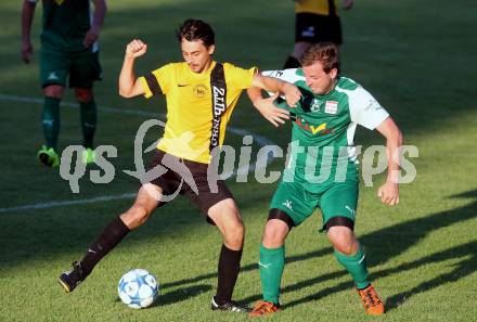 Fussball 1. Klasse B. Faakersee gegen Bad Bleiberg. Thomas Unterguggenberger,  (Faakersee), Christoph Stauder (Bad Bleiberg). Faakersee, am 7.8.2016.
Foto: Kuess
---
pressefotos, pressefotografie, kuess, qs, qspictures, sport, bild, bilder, bilddatenbank