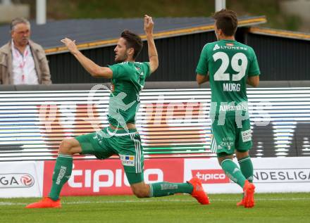 Fussball tipico Bundesliga. RZ Pellets WAC gegen SK Rapid Wien.  Torjubel Christoph Schoesswendter, Thomas Murg  (Rapid). Lavanttal Arena Wolfsberg, am 21.8.2016.
Foto: Kuess
---
pressefotos, pressefotografie, kuess, qs, qspictures, sport, bild, bilder, bilddatenbank