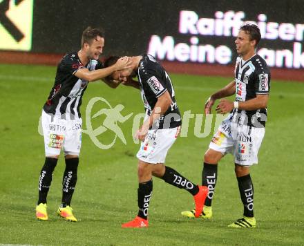 Fussball tipico Bundesliga. RZ Pellets WAC gegen SK Rapid Wien. Torjubel Philipp Prosenik, Christian Klem, Peter Tschernegg (WAC). Lavanttal Arena Wolfsberg, am 21.8.2016.
Foto: Kuess
---
pressefotos, pressefotografie, kuess, qs, qspictures, sport, bild, bilder, bilddatenbank