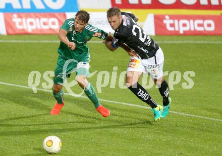 Fussball tipico Bundesliga. RZ Pellets WAC gegen SK Rapid Wien. Michael Sollbauer,  (WAC), Stefan Schwab (Rapid). Lavanttal Arena Wolfsberg, am 21.8.2016.
Foto: Kuess
---
pressefotos, pressefotografie, kuess, qs, qspictures, sport, bild, bilder, bilddatenbank