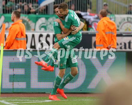 Fussball tipico Bundesliga. RZ Pellets WAC gegen SK Rapid Wien. Torjubel Christoph Schoesswendter, Louis Schaub  (Rapid). Lavanttal Arena Wolfsberg, am 21.8.2016.
Foto: Kuess
---
pressefotos, pressefotografie, kuess, qs, qspictures, sport, bild, bilder, bilddatenbank