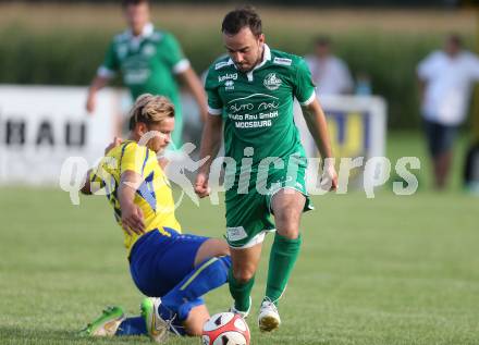 Fussball 1. Klasse C. Liebenfels gegen Donau. Simon Kienberger,  (Liebenfels), Alexander Percher (Donau). Liebenfels, am 20.8.2016.
Foto: Kuess
---
pressefotos, pressefotografie, kuess, qs, qspictures, sport, bild, bilder, bilddatenbank