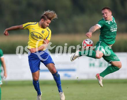 Fussball 1. Klasse C. Liebenfels gegen Donau. Simon Kienberger,  (Liebenfels), Andreas Bernhard Schritliser (Donau). Liebenfels, am 20.8.2016.
Foto: Kuess
---
pressefotos, pressefotografie, kuess, qs, qspictures, sport, bild, bilder, bilddatenbank