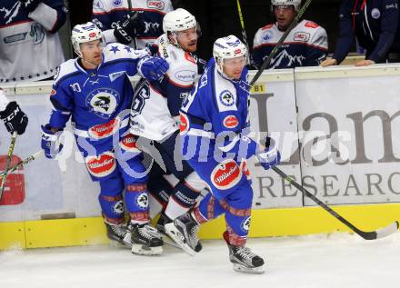 Eishockey Testspiel. VSV gegen Riessersee. Brock McBride, Dustin Johner  (VSV). Villach, 26.8.2016.
Foto: Kuess
---
pressefotos, pressefotografie, kuess, qs, qspictures, sport, bild, bilder, bilddatenbank