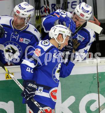 Eishockey Testspiel. VSV gegen Riessersee. Torjubel Florian Kucher, Florian Muehlstein  (VSV). Villach, 26.8.2016.
Foto: Kuess
---
pressefotos, pressefotografie, kuess, qs, qspictures, sport, bild, bilder, bilddatenbank