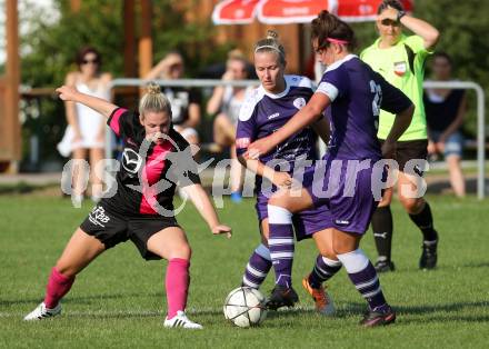 Fussball Frauen. OEFB Ladies Cup. FC Feldkirchen/SV Magdalensberg gegen Carinthians Spittal. Stefanie Huber, (Feldkirchen/Magdalensberg), Anna Lea Modre, Katharina Knaller  (Spittal). Deinsdorf, am 28.8.2016.
Foto: Kuess
---
pressefotos, pressefotografie, kuess, qs, qspictures, sport, bild, bilder, bilddatenbank