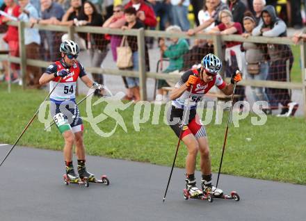 FIS Summer Grand Prix Nordic Combined. Nordische Kombination.  Thomas Wolfgang Joebstl (AUT), Lukas Runggaldier (ITA). Villacher Alpenarena, am 31.8.2016.
Foto: Kuess
---
pressefotos, pressefotografie, kuess, qs, qspictures, sport, bild, bilder, bilddatenbank