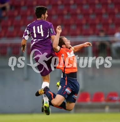 Fussball Regionalliga. SK Austria Klagenfurt gegen Deutschlandsberg.  Luka Bjelica,  (Klagenfurt),  Christian Kluge (Deutschlandsberg). Klagenfurt, am 2.9.2016.
Foto: Kuess
---
pressefotos, pressefotografie, kuess, qs, qspictures, sport, bild, bilder, bilddatenbank