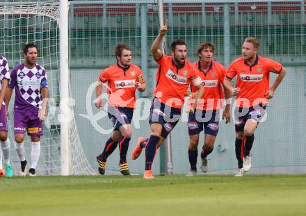 Fussball Regionalliga. SK Austria Klagenfurt gegen Deutschlandsberg.  Torjubel Levin Oparenovic  (Deutschlandsberg). Klagenfurt, am 2.9.2016.
Foto: Kuess
---
pressefotos, pressefotografie, kuess, qs, qspictures, sport, bild, bilder, bilddatenbank