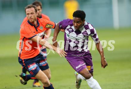 Fussball Regionalliga. SK Austria Klagenfurt gegen Deutschlandsberg.  Sandro Jose Da Silva, (Klagenfurt),  Christian Dengg  (Deutschlandsberg). Klagenfurt, am 2.9.2016.
Foto: Kuess
---
pressefotos, pressefotografie, kuess, qs, qspictures, sport, bild, bilder, bilddatenbank