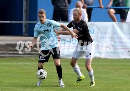 Fussball Kaerntner Liga. Annabichler SV gegen Gmuend. Michael Krainer,  (ASV), Markus Burgstaller (Gmuend). Annabichl, am 4.9.2016.
Foto: Kuess
---
pressefotos, pressefotografie, kuess, qs, qspictures, sport, bild, bilder, bilddatenbank