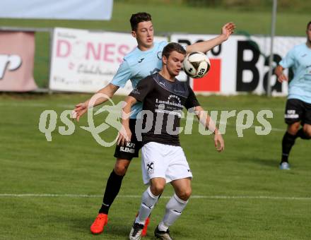 Fussball Kaerntner Liga. Annabichler SV gegen Gmuend. Philipp Matthias Gaggl,  (ASV), Marvin Metzler (Gmuend). Annabichl, am 4.9.2016.
Foto: Kuess
---
pressefotos, pressefotografie, kuess, qs, qspictures, sport, bild, bilder, bilddatenbank