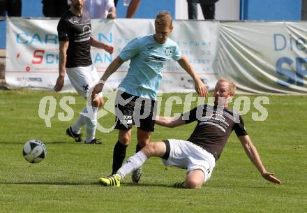 Fussball Kaerntner Liga. Annabichler SV gegen Gmuend. Michael Krainer,  (ASV), Markus Burgstaller (Gmuend). Annabichl, am 4.9.2016.
Foto: Kuess
---
pressefotos, pressefotografie, kuess, qs, qspictures, sport, bild, bilder, bilddatenbank