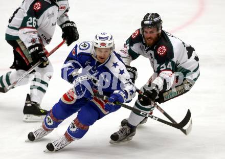 Eishockey testspiel. VSV gegen Starbulls Rosenheim. Kevin Wehrs,  (VSV), Tyler McNeely (Rosenheim). Villach, am 9.9.2016.
Foto: Kuess
---
pressefotos, pressefotografie, kuess, qs, qspictures, sport, bild, bilder, bilddatenbank