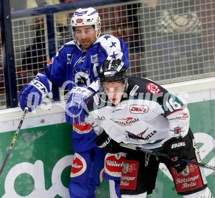 Eishockey testspiel. VSV gegen Starbulls Rosenheim. Eric Hunter,  (VSV), Greg Gibson (Rosenheim). Villach, am 9.9.2016.
Foto: Kuess
---
pressefotos, pressefotografie, kuess, qs, qspictures, sport, bild, bilder, bilddatenbank